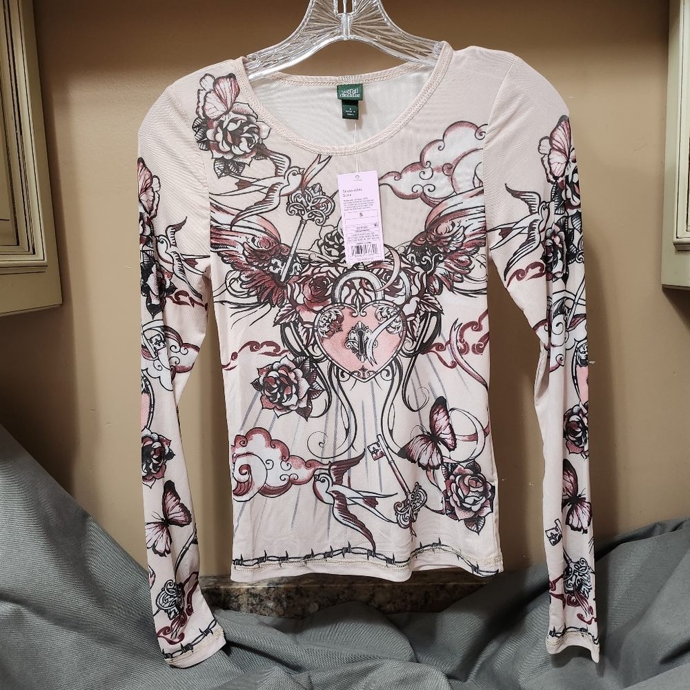 Wild Fable small new with tag cream tattoo print sheer long sleeve top shirt